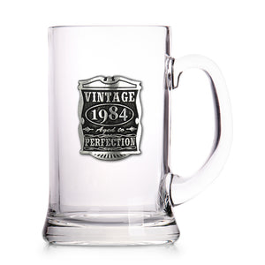 40th Birthday or Anniversary Gift 1984 Vintage Years Glass Pewter Beer Mug Tankard