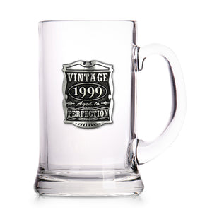 25th Birthday or Anniversary Gift 1999 Vintage Years Glass Pewter Beer Mug Tankard