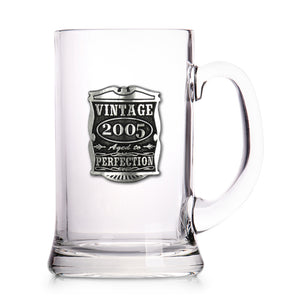 21st Birthday 2005 Vintage Years Glass Pewter Beer Mug Tankard