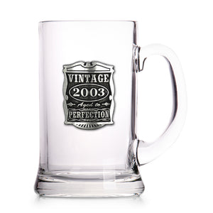 21° Compleanno 2001 Vintage Anni vetro peltro boccale di birra Tankard