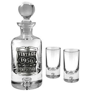Regalo per il 70° compleanno o anniversario 1952 Anni Vintage Set di mini decanter in peltro e cristallo con bicchieri da shot