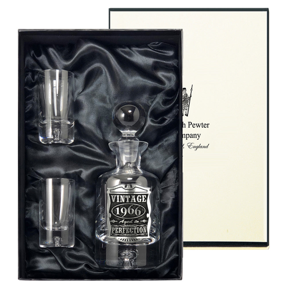 Cadeau pour le 60ème anniversaire de la naissance ou de la naissance d'un enfant 1962 Vintage Years Pewter &amp;amp; Crystal Mini Decanter Set With Shot Glasses