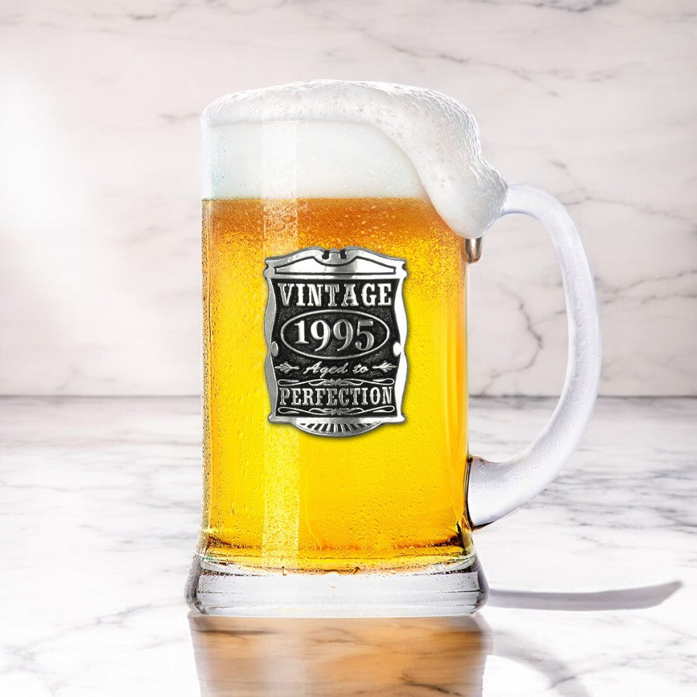 30th Birthday or Anniversary Gift 1995 Vintage Years Glass Pewter Beer Mug Tankard