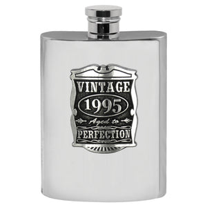 30th Birthday or Anniversary Gift 1995 Vintage Years Pewter Hip Flask