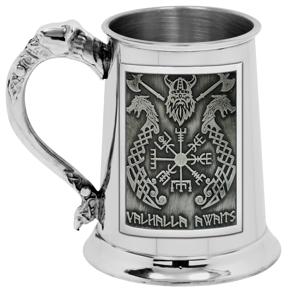 1pt* Pewter Tankard with Viking Valhalla Design and Nordic Handle