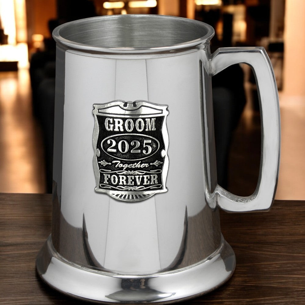 1 Pint Wedding Groom Pewter Beer Mug Tankard