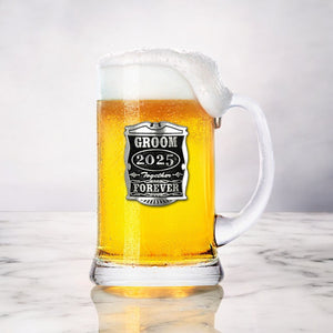 1 Pint Wedding Groom Glass Beer Mug Tankard