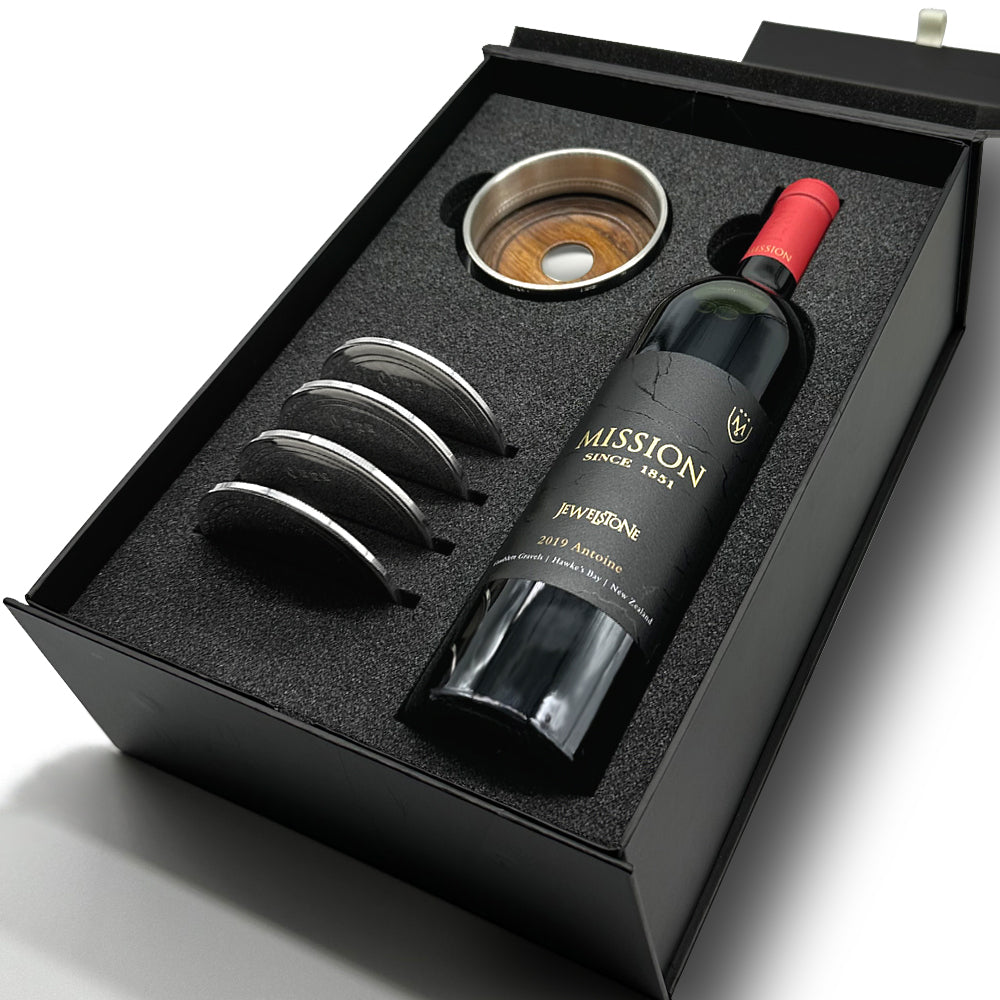 Luxury Wine Gift Set Includes Bottle, 4 Pewter Coasters &amp; Pewter Wine Bottle Coaster