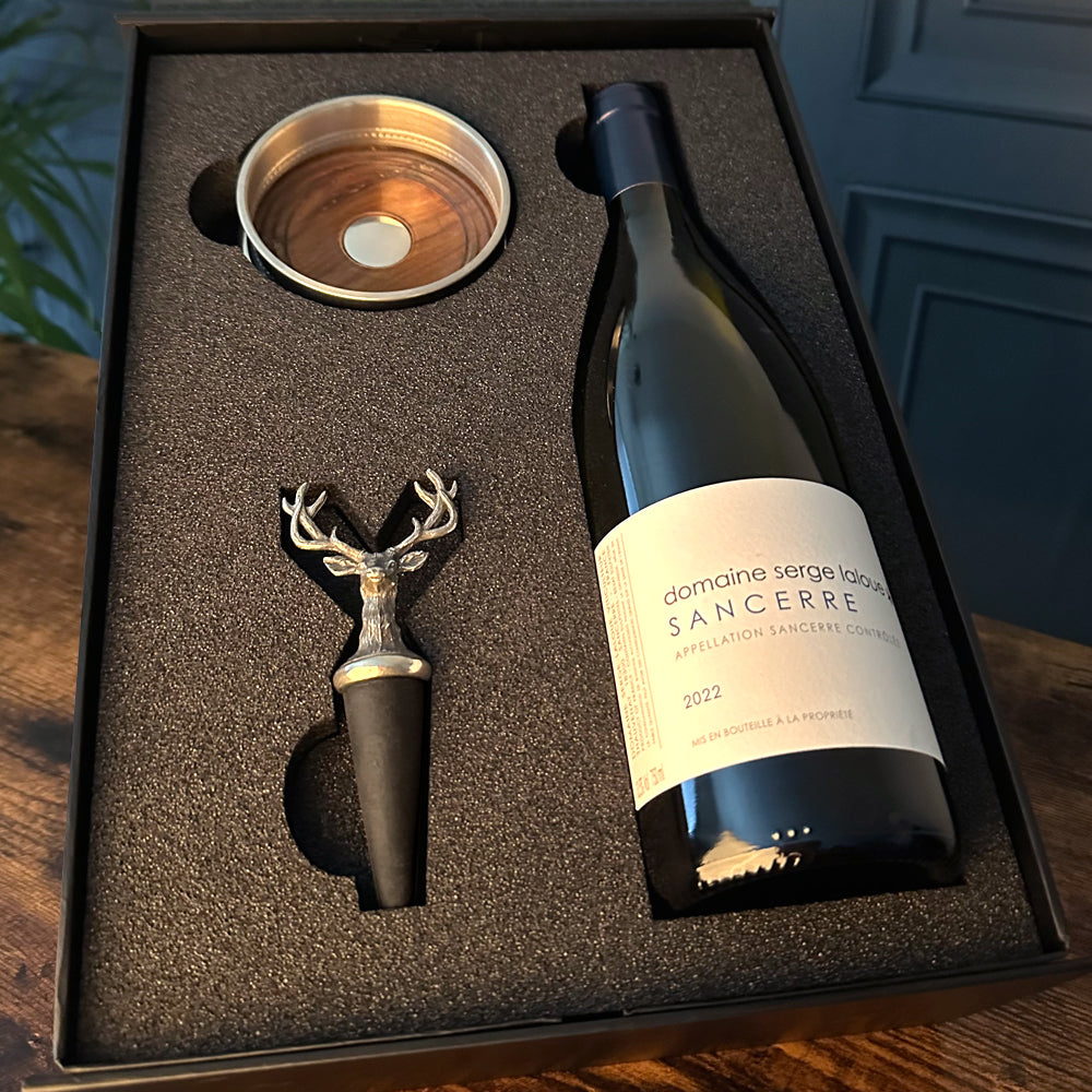 Luxury Wine Gift Set Includes Bottle, Bottle Stopper & Pewter Wine Bottle Coaster
