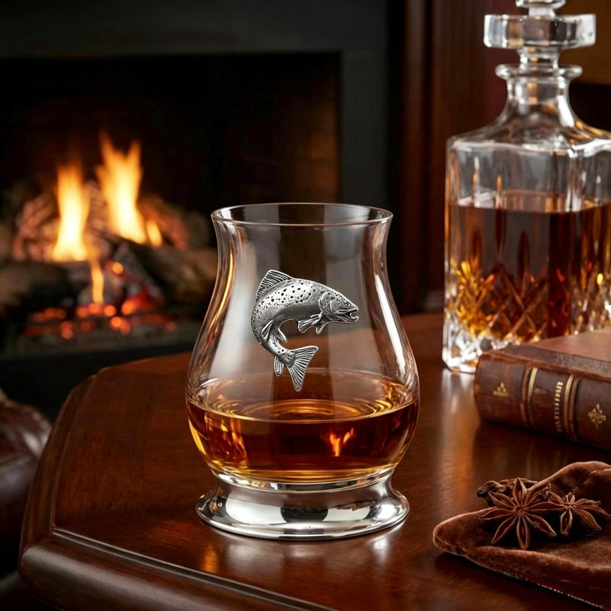 The Glencairn Whisky Mixer Glass with Pewter Base and Trout 350ml