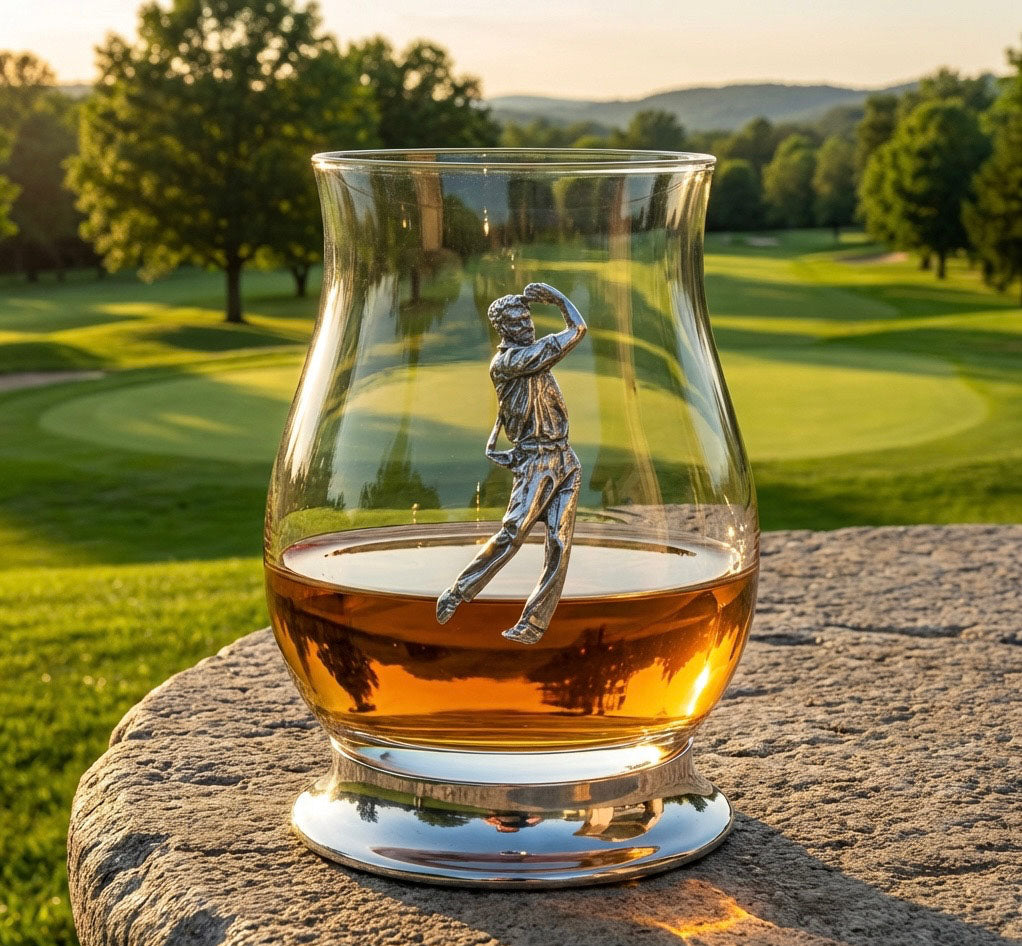 The Glencairn Whisky Mixer Glass with Pewter Base and Golfer 350ml