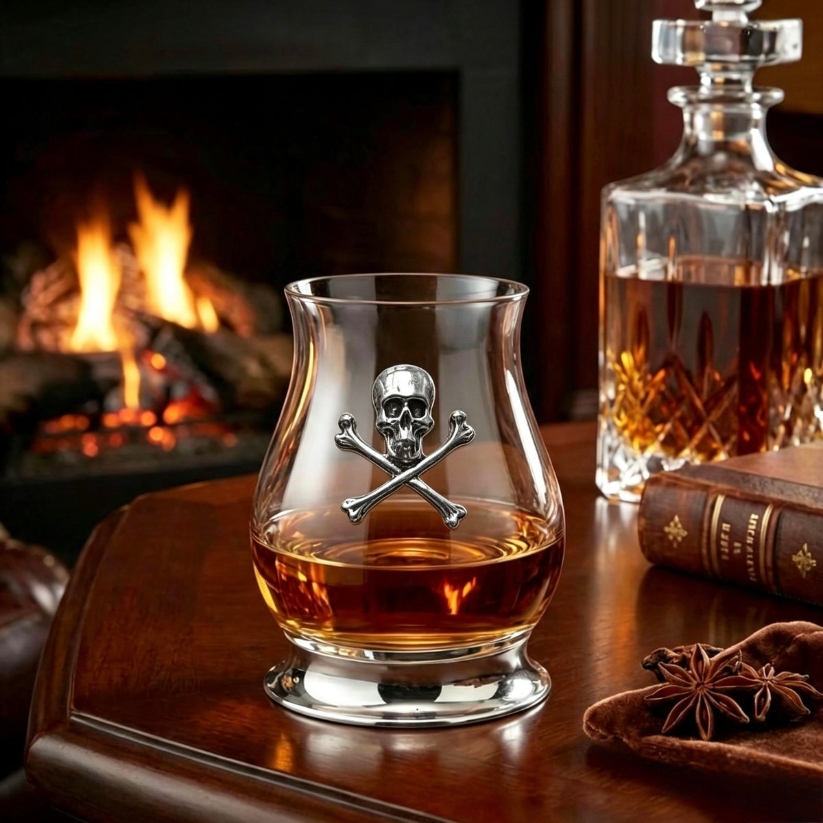 The Glencairn Whisky Mixer Glass with Pewter Base and Skull and Crossbones 350ml