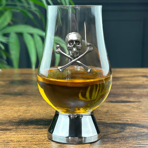 The Glencairn Whisky  Glass With Pewter Base and Skull and Crossbones 200ml