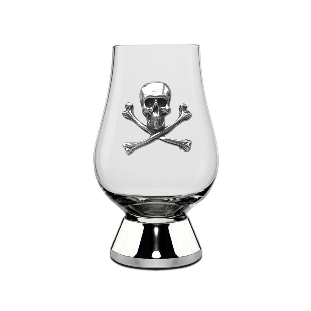 The Wee Glencairn Whisky Tasting Glass with Pewter Base and Skull &amp; Cross Bones 70ml