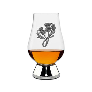 The Wee Glencairn Whisky Tasting Glass with Pewter Base and Thistle Badge 70ml