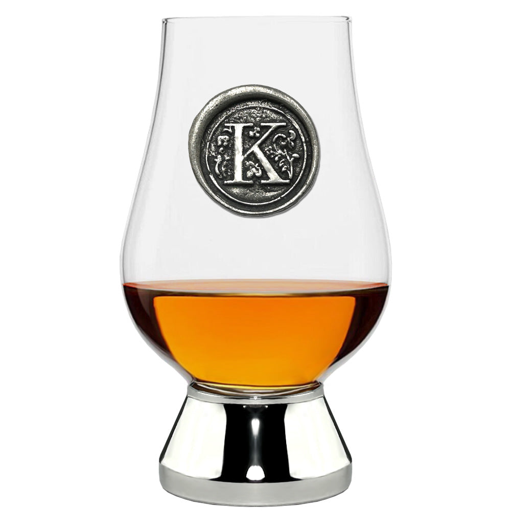 The Glencairn Whisky Glass with Pewter Monogram Initial 200ml