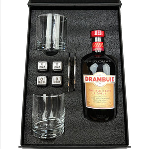 Luxury Whisky Liqueur Gift Set Includes Drambuie, Tumblers, Whisky Stones and Coasters