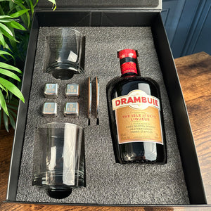 Luxury Whisky Liqueur Gift Set Includes Drambuie, Tumblers, Whisky Stones and Coasters