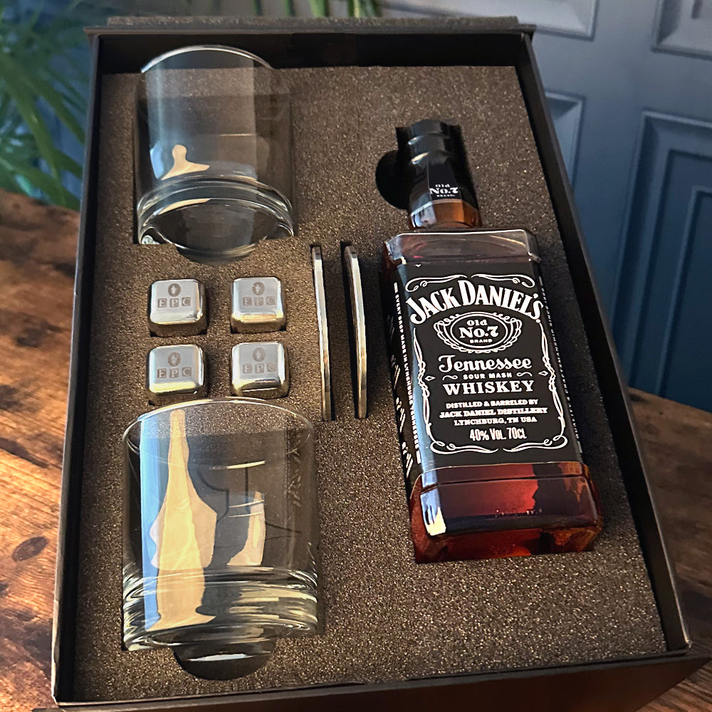 Luxury Whisky Gift Set Includes Bottle, 11oz Whisky Tumblers, 2 Pewter Coasters &amp; Whisky Stones Set