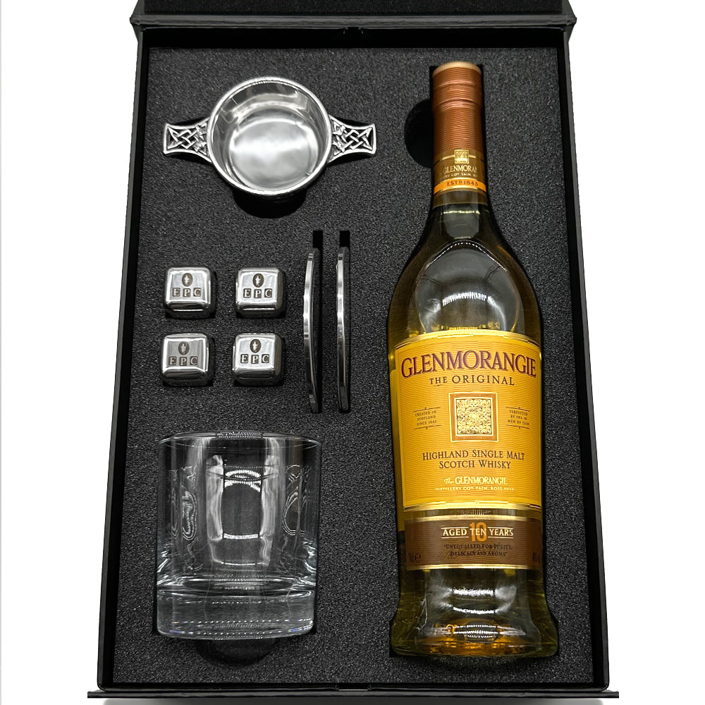 Whisky Double Set 5- 1x 11oz Whisky Glass, Whisky Stones &amp; 2x Pewter Coasters and Pewter Quaich Bowl