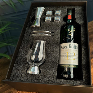 Luxury Whisky Gift Set Includes Bottle, Glencairn Glass, Pewter Coasters , Spirit Measure & Set Of Whisky Stones