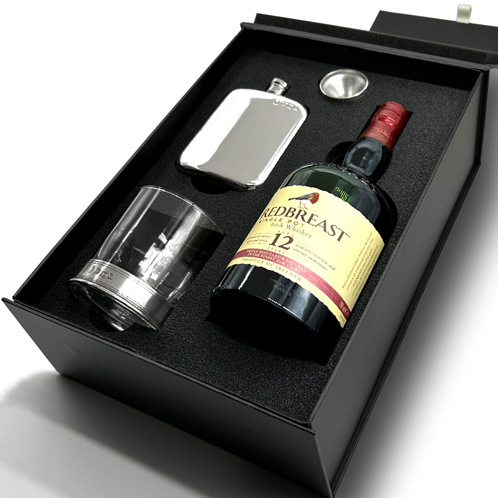 Luxury Whisky Gift Set Includes, 6oz Pewter Hip Flask with Funnel &amp; 11oz Whisky Tumbler