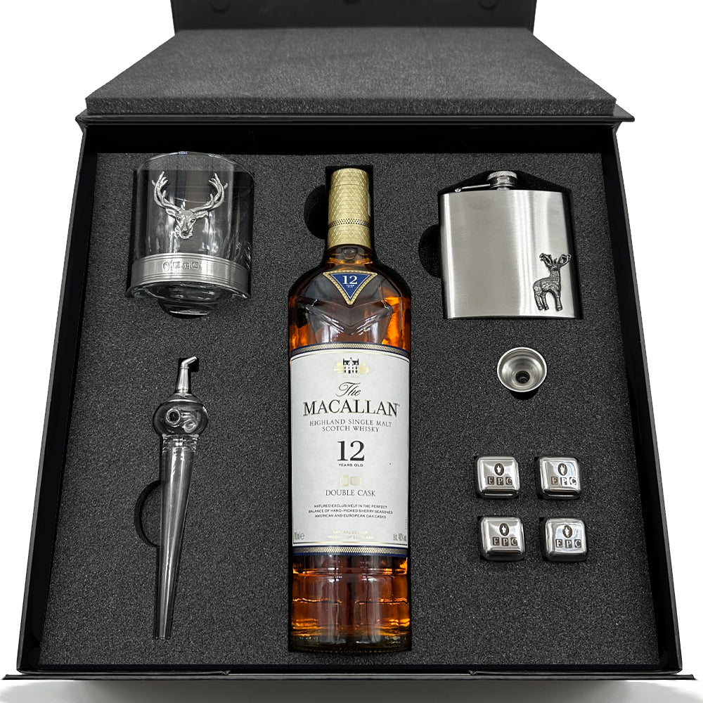 Luxury Whisky Gift Set Includes Bottle, Stainless Steel Hipflask with Funnel, Set Of Whisky Stones, Whisky Pipette &amp; 11oz Whisky Tumbler