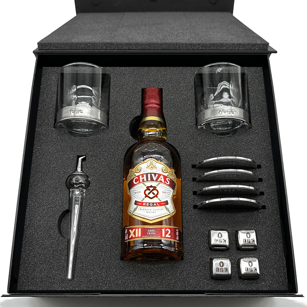 Whisky Triple Set 2- 2x Vouge Whisky Tumblers, Whisky Pipette, Whisky Stones, 4x Pewter Coasters