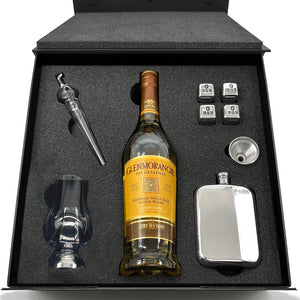 Luxury Whisky Gift Set Includes Bottle with Glencairn Glass, Whiskey pipette and Pewter Hip Flask