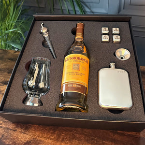 Luxury Whisky Gift Set Includes Bottle with Glencairn Glass, Whiskey pipette and Pewter Hip Flask