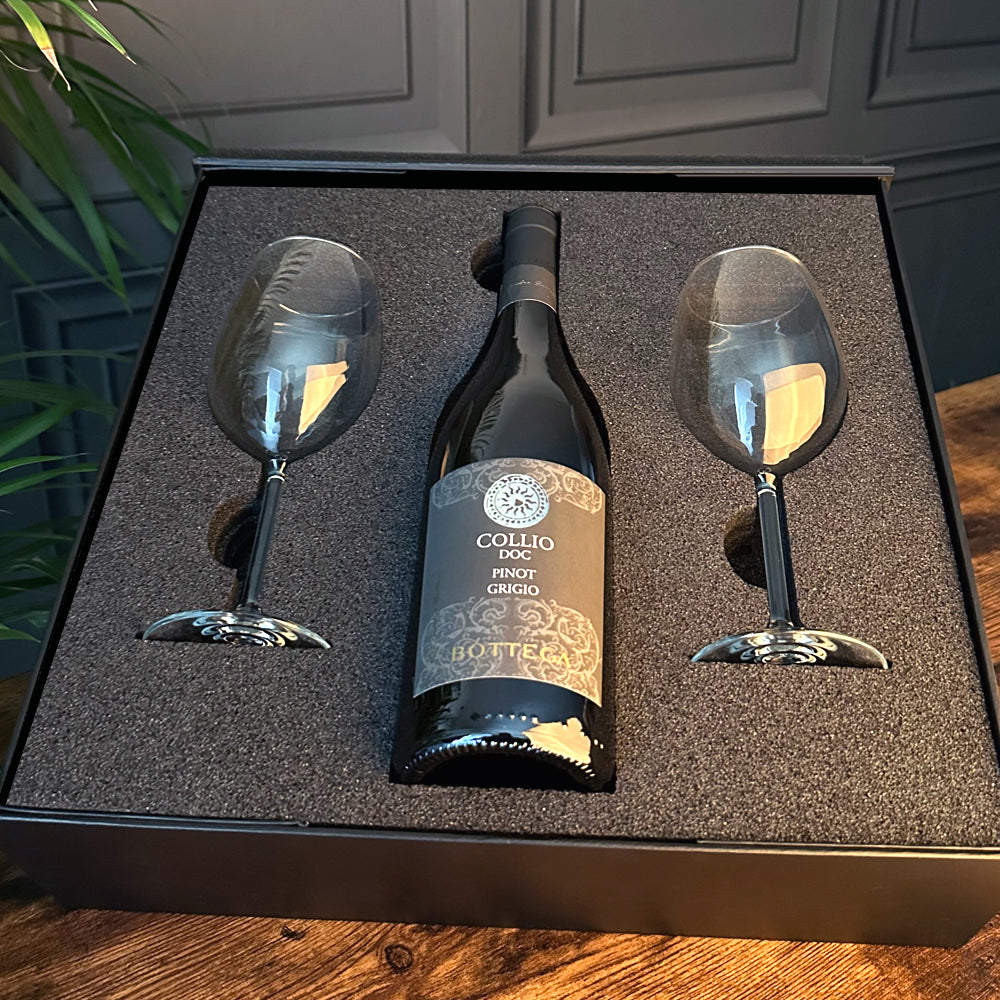 Luxury Wine Gift Set Includes Bottle &amp; 2 Wine Glasses