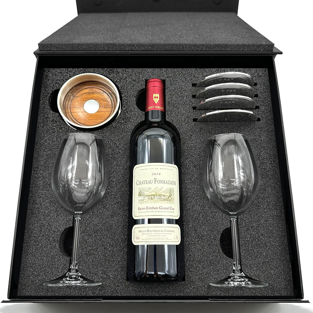 Luxury Wine Gift Set Includes Bottle, 2 Wine Glasses, Pewter Wine Bottle Coaster &amp; 4 Pewter Coasters