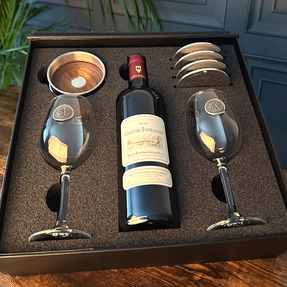 Luxury Wine Gift Set Includes Bottle 2 Personalised Wine Glasses Pew UK englishpewter