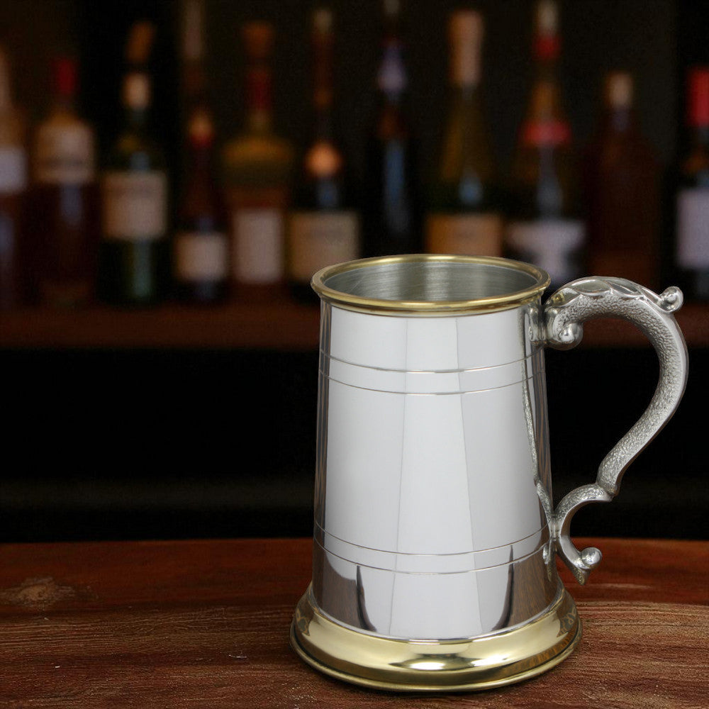1 Pint* Pewter and Brass Traditional Beer Mug Tankard
