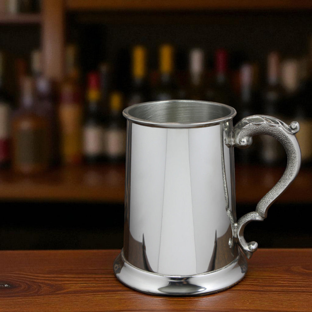 1 Pint* Plain Pewter Beer Mug Tankard With Ornate Handle