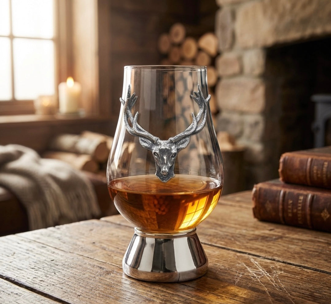 The Glencairn Whisky Glass With Pewter Base and Stag Head 200ml