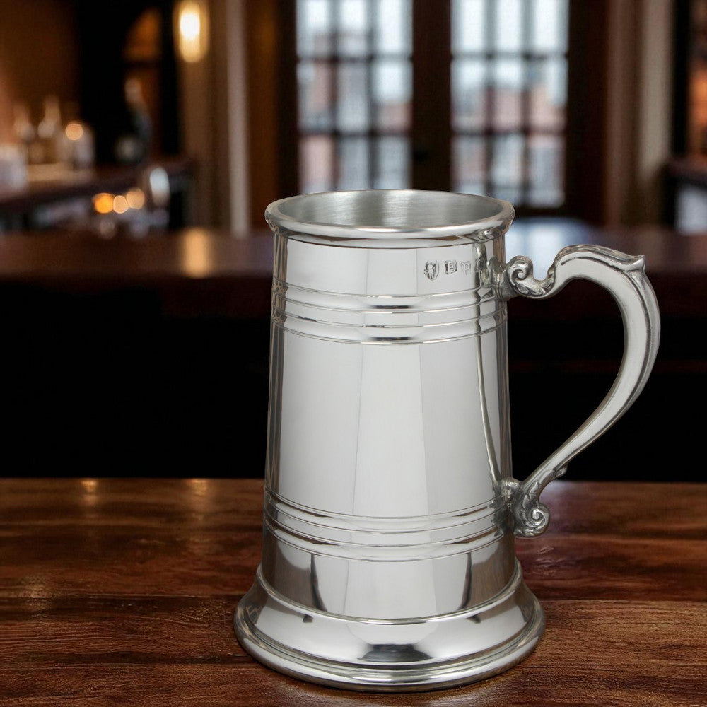 1 Pint Extra Heavy Pewter Beer Mug Tankard con manico vintage