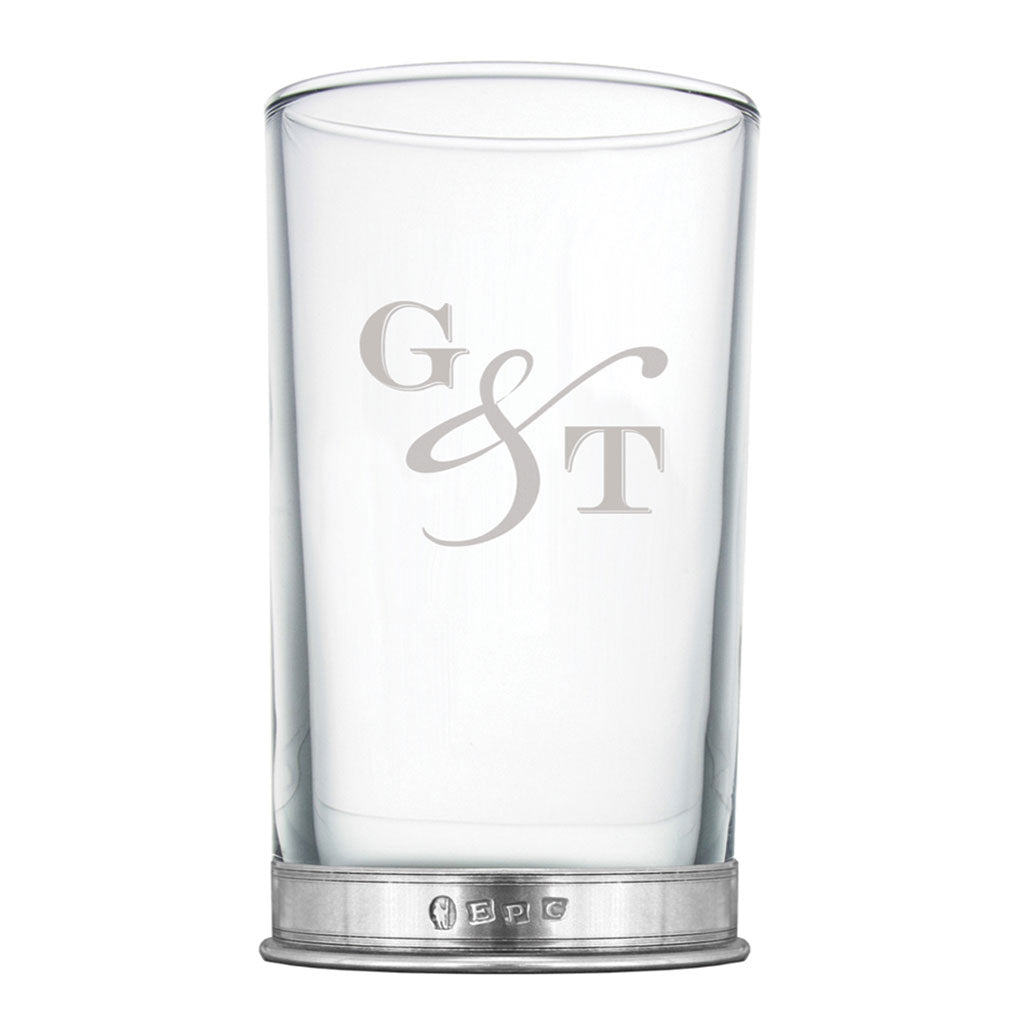 &quot;G &amp; T&quot; Highball Gin Glass with Pewter Base