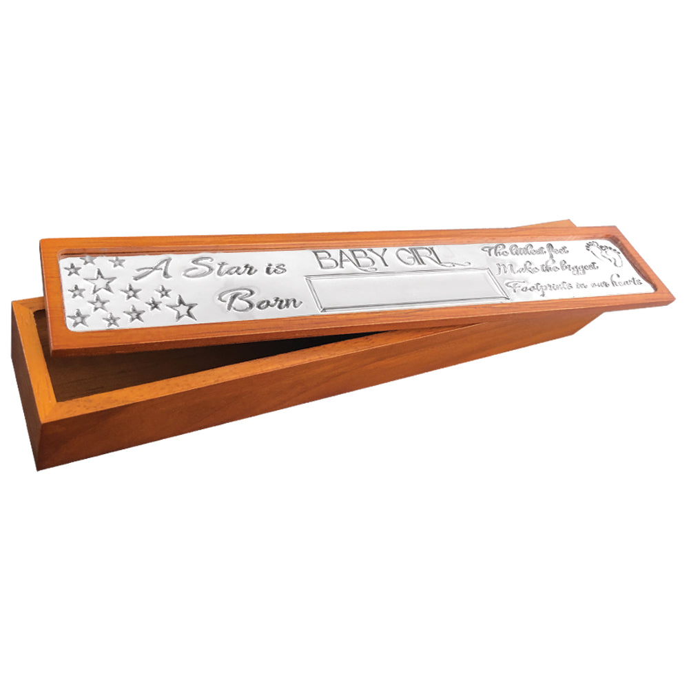 Porte-certificat de naissance pour bébé fille Boîte-cadeau en bois et étain