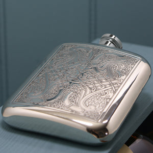 6oz Pewter Hip Flask with Intricate Celtic Knot Design