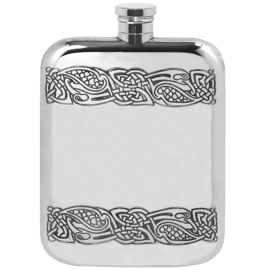 Flasque de poche 6 oz en étain avec bandes de nœuds celtiques