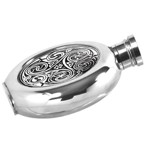 4oz Round Pewter Hip Flask with Celtic Knot Badge
