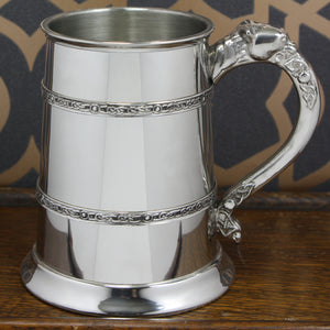1 Pint Pewter Beer Mug Tankard with Intricate Celtic Lion Handle Design
