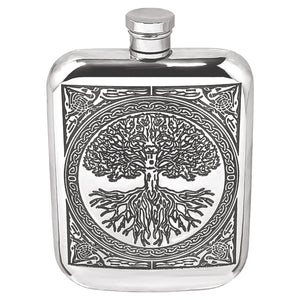 6oz Pewter Hip Flask With Stunning Celtic Tree Of Life Design