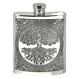 Flasque de poche 6 oz en étain avec un étonnant motif celtique d'arbre de vie