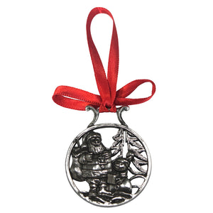 Snowman and Santa Christmas Tree Pewter Ornament Bauble Decoration