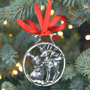 Snowman and Rudolph Christmas Tree Pewter Ornament Bauble Decoration