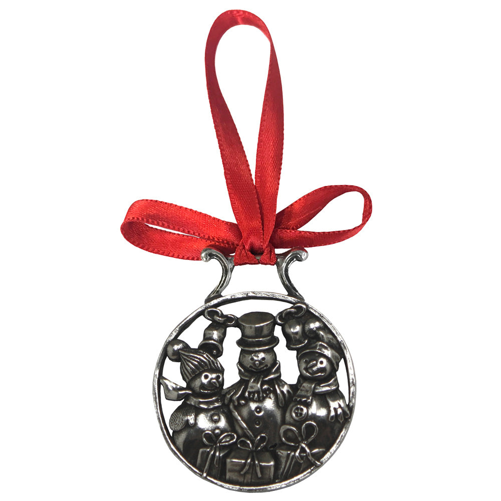 Pupazzo di neve e amici Decorazione dell&#39;albero di Natale in peltro con ghiera