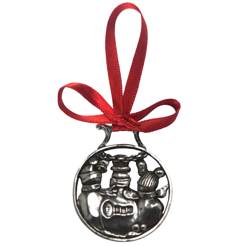 Pupazzo di neve e amici Decorazione dell&#39;albero di Natale in peltro con ghiera