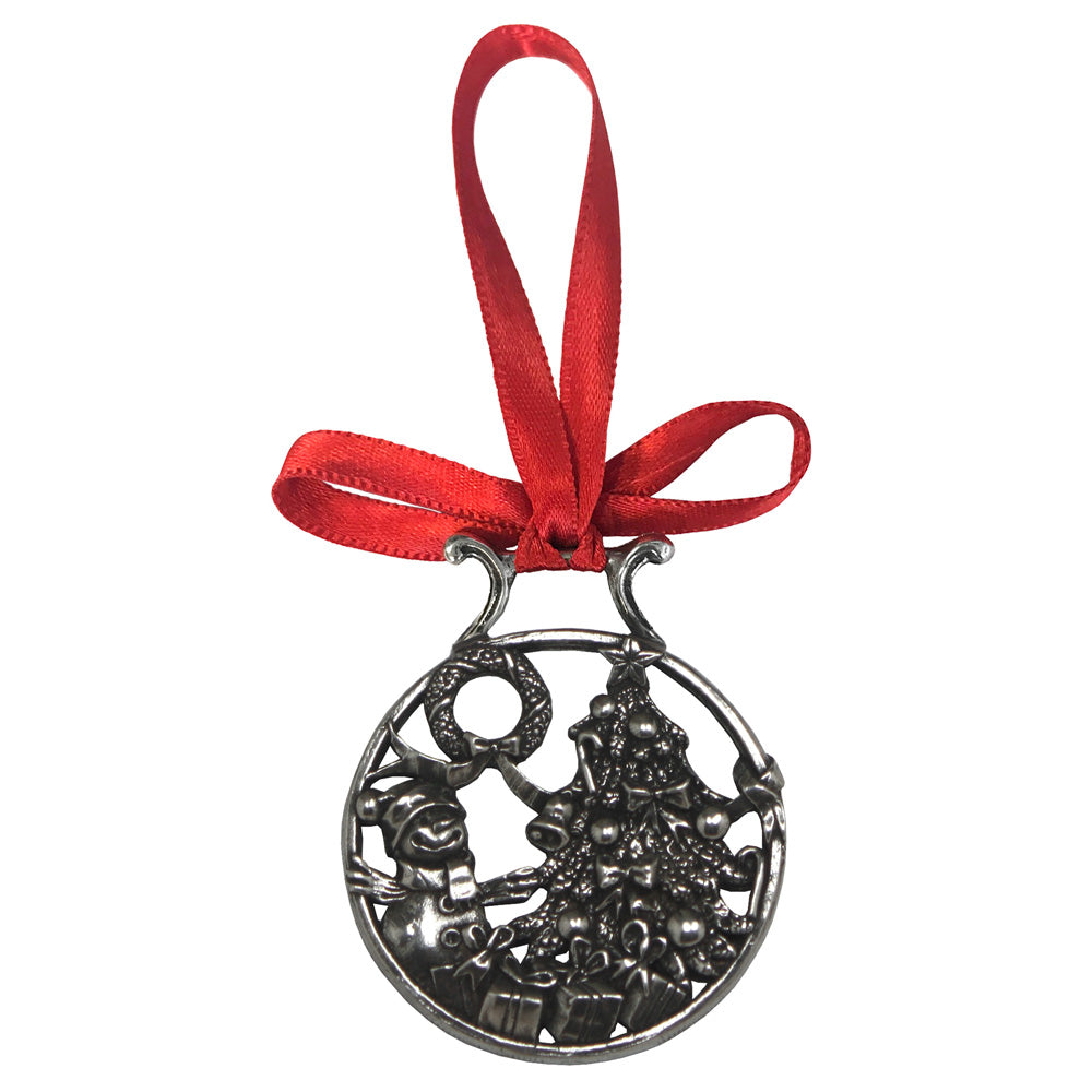 Pupazzo di neve sull&#39;albero di Natale Ornamento in peltro Decorazione a ghiera